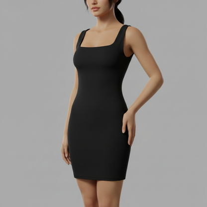 Seamless Square Neck Mini Dress | Women's Black Dress 1