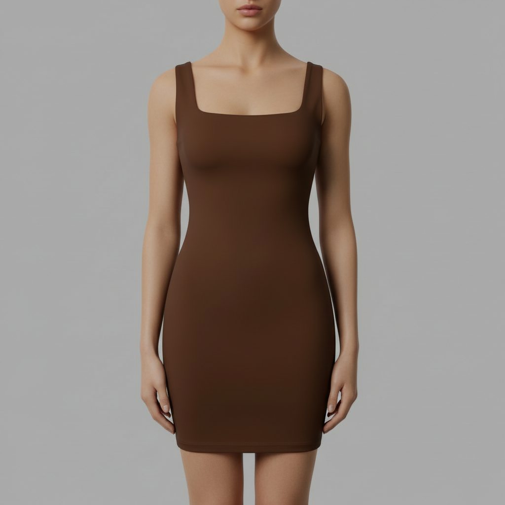 Seamless Square Neck Mini Dress | Women's Black Dress 2
