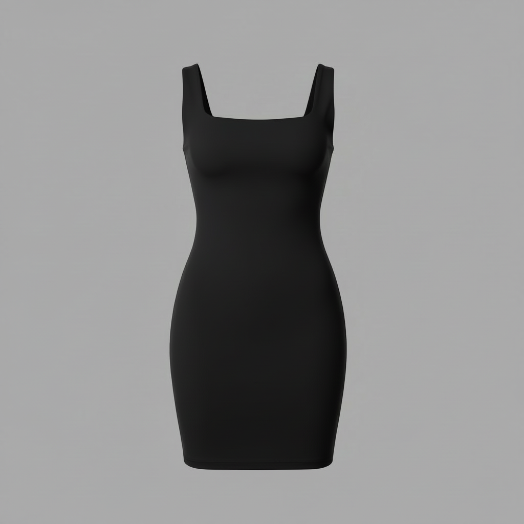 Seamless Square Neck Mini Dress | Women's Black Dress 4