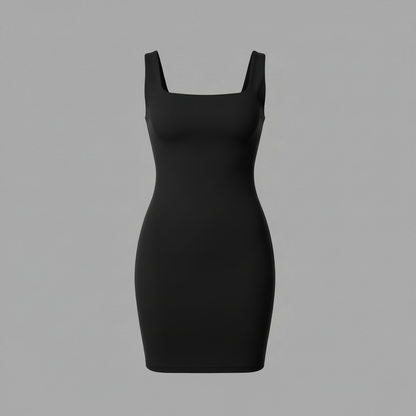 Seamless Square Neck Mini Dress | Women's Black Dress 4